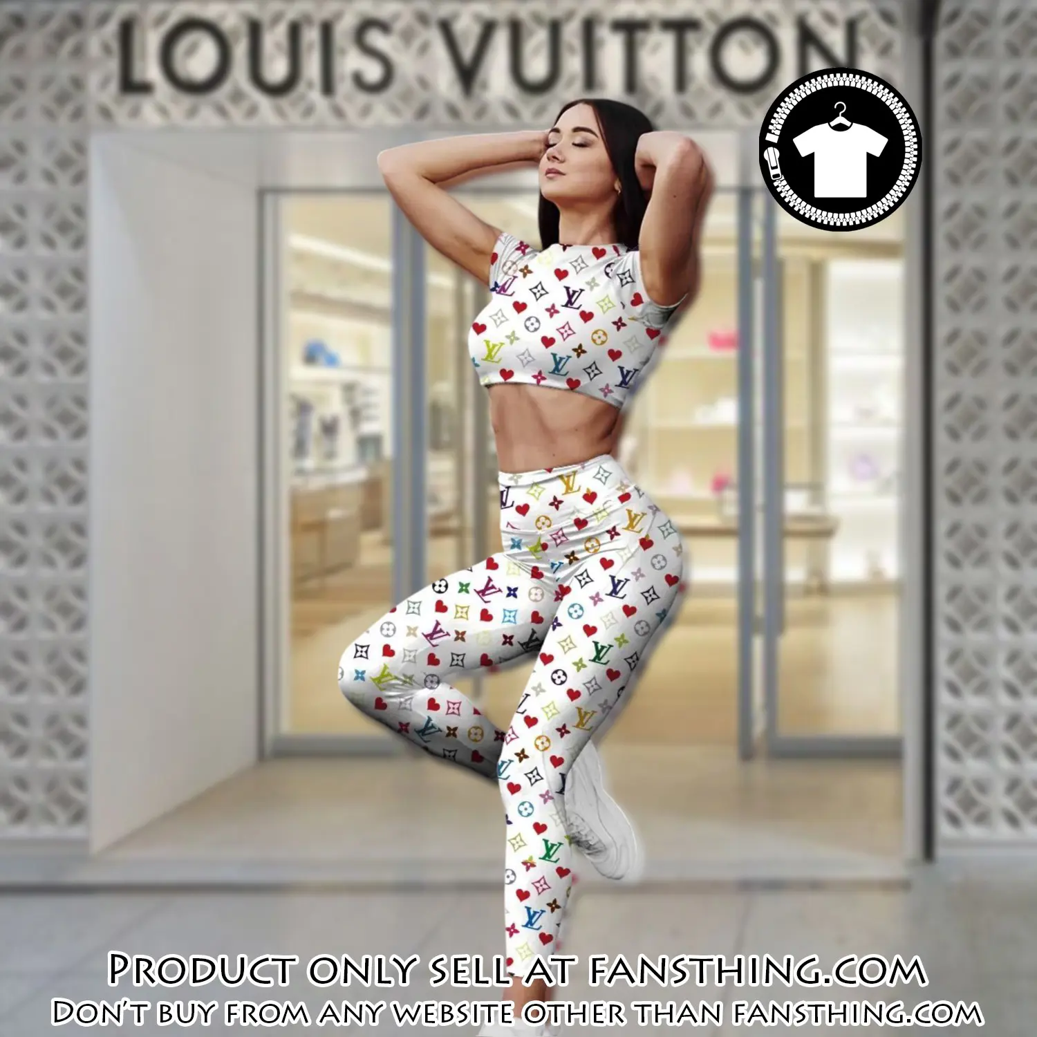 White louis vuitton sportwear combo luxury crop top tshirt and legging for women ctl1004 fst0300301